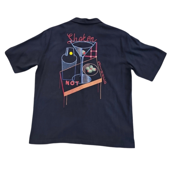 Tori Richard "Shaken not Stirred" Embroidered Black Short Sleeve Button-up Large - Picture 2 of 8